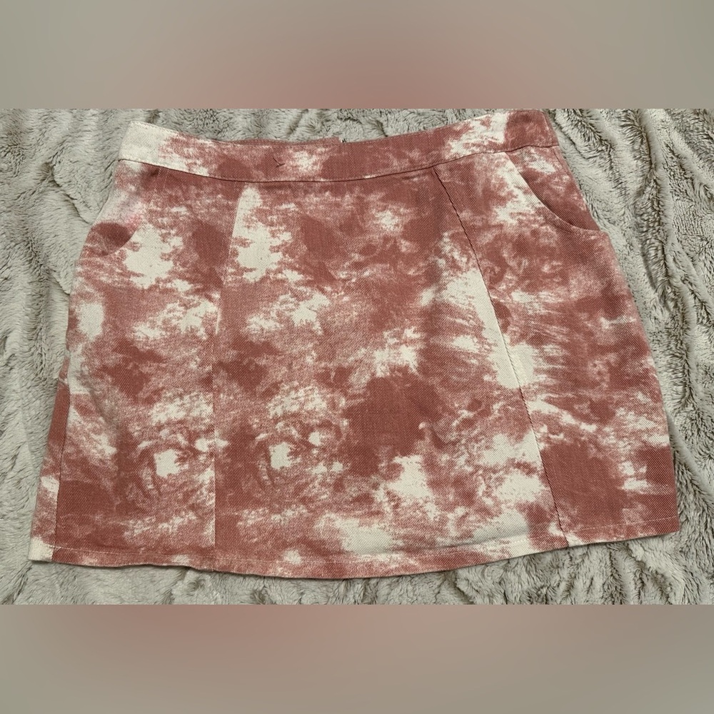 Akair Pink and White Tie-Dye Mini Skirt